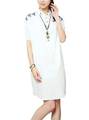 Short Sleeves Cotton/Linen Embroidered  Dress
