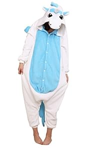 LATH.PIN Unisex Costume Animal Cosplay Onesie Adult Pajamas Anime Cartoon Sleepwear (S, Blue Unicorn)