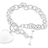 Sterling Silver Cable Bracelet with Toggle and Heart