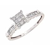 1/2 Carat T.W. Princess, Baguette Cut Diamond Women's Engagement Ring 14K White Gold - Size 7