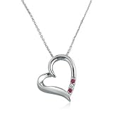 Save on 3 Stone Ruby and Diamond Heart Pendant Necklace set in Sterling Silver 18 inch