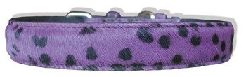 Small Purple & black padded animal print - hair on leather dog leash
