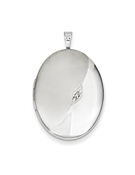 Sterling Silver & Diamond 26mm Polished & Satin Diamond-Cut Oval Locket