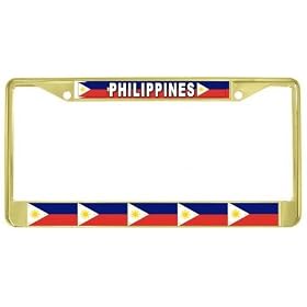 Philippines Filipino Pinoy Multi Flag Gold Tone Metal License Plate Frame Holder
