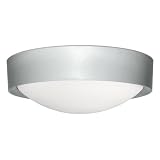 Silver Effect Circular Flush Bathroom Ceiling Light With White Frosted Shade