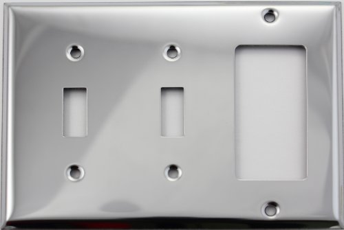 Polished Chrome Three Gang Wall Plate - Two Toggle Switches One GFI/Rocker Opening