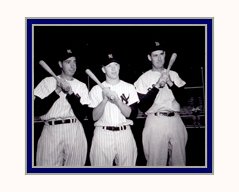 Option #2: Boston Red Sox Ted Williams, Joe DiMaggio, and Mickey Mantle holding bats over their shoulders side by side to each other - 8