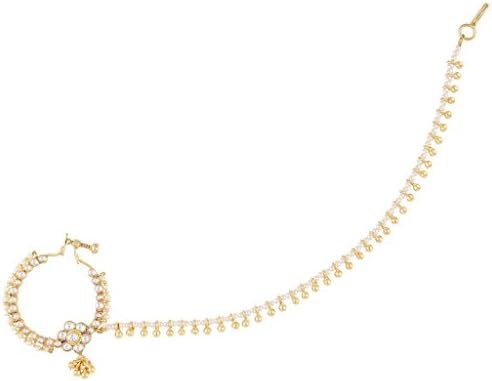 Sri Shringarr Women's Gold Finish With Kundan Nose Ring