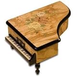Grand Piano Floral on Olive Wood Musical Jewelry Box