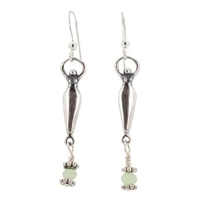 Lunar Goddess Dangle Earrings in Sterling Silver with Light Green Crystal Beads, #7501