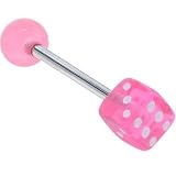  : Single PINK DICE Barbell Tongue Ring