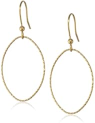 Goldtone Finish Silver Textured Open Oval Drop French Wire Earrings