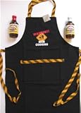 Father's Day Gift - Men Cooking Apron with two 18 ounce Bottles of Randy Jones Gourmet BBQ Sauce and Autographed Photo Card