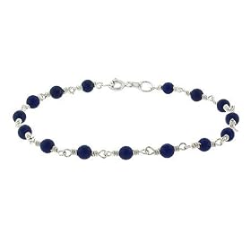 Sterling Silver .925 Genuine Lapis Stone Bead Link Bracelet by 