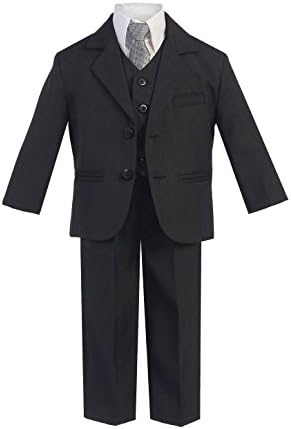 5 Piece Boy's Dress Suit with Shirt, Vest, and Tie (14H, Dark Gray)