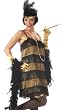 Womens 1920s Adult Costume Roaring 20s Jazz Flapper Dancer Gold and Black Fringe Dress Party Outfit