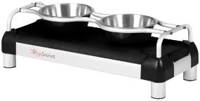DoggySnooze Medium High Diner for Dogs, Black with Silver Frame