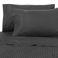 Luxurious Six Piece BLACK Damask Stripe, CAL KING Size, 1500 Thread Count Ultra Soft Single-Ply 100% Egyptian Cotton, Extra Deep Pocket Bed Sheet Set with FOUR PILLOW CASES 1500TC