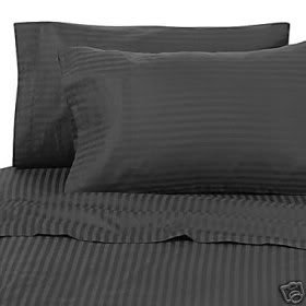1200 Thread Count 4pc Olympic Queen Bed Sheet Set 100% Egyptian Cotton, Sateen Stripe, Deep Pocket, 1200 TC, Stripe Black