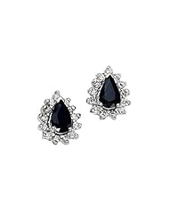 14K White Gold Pear Sapphire and Diamond Earrings