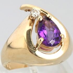 14K Yellow Gold Amethyst and Diamond Ring - OldCities Vintage Jewelry by
