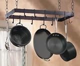 Pot Racks Black Wrought Iron, Rect. Gourmet Chef Ceiling Mount 14 Sliding Hooks