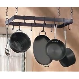 Pot Racks Black Wrought Iron, Rect. Gourmet Chef Ceiling Mount 14 Sliding Hooks