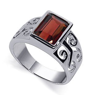 Sterling Silver Band Garnet Gemstone Ring