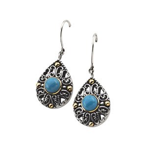 Genuine IceCarats Designer Jewelry Gift Sterling Silver & 14K Yellow Gold Ss_14Ky Cab Gen Tur Earring. Ss_14Ky;06.00 Mm;P;Cab Genuine Turquoise Earring Ss_14Ky Cab Gen Tur Earring In Sterling Silver & 14K Yellow Gold