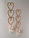2 Pc Heart Wall Sconces - Gold