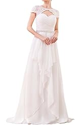  Chiffon Short Sleeves Natural   Waistline Scoop Neck Wedding Dress  With Ruffles