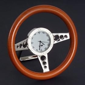 STEERING WHEEL CLOCK - WOOD STEERING WHEEL CLOCK - Clock