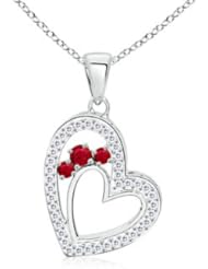 0.7 carats Twin Heart Diamond and Round Ruby Pendant