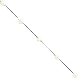 Rhodium Plated Glass Synthetic White Simulated Pearl Fancy Link Bracelet 7.25