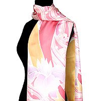 Silk batik shawl, 'Pink Lotus Lake'