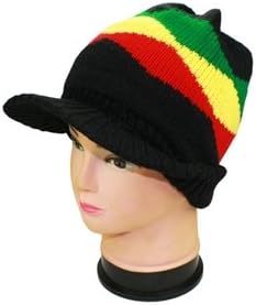 Outer Rebel Fashion Billed Rasta Beanie- Wide Zig-Zag Rasta Stripe with Black