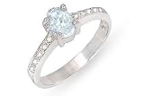1/2 Carat Aquamarine and Diamond 14K White Gold Ring