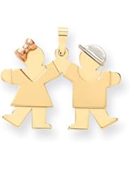 14k Three Tone Gold Small Girl on Left & Boy on Right Engravable Charm