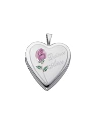 Sterling Silver Pink Enamel Engraved Heart "Quince Anos" Locket Pendant (0.8" or 20mm Height)