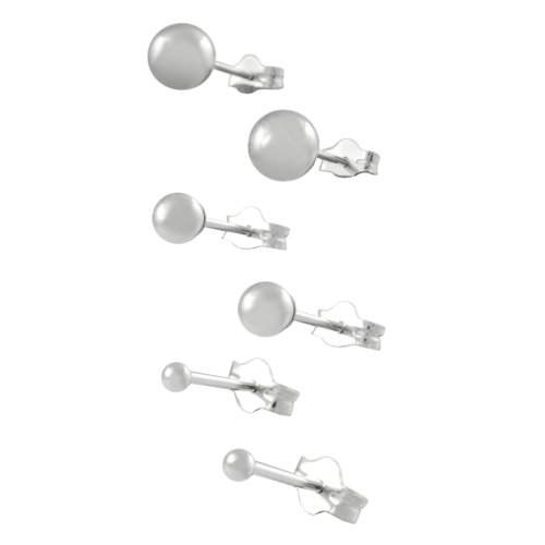 Sterling Silver Ball Stud Earring Set (3 pair)