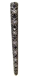 Hair Clip - H88 - Banana Style Encrusted in Genuine Crystal Stones (5-1/8" long) - Antique Brass Tone Metal ~ Jet (Black) and Black Diamond (Gray)