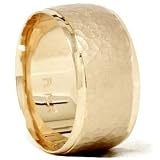 Huge Mens 10mm 14K Yellow Gold Hammered Comfort Fit Wedding Ring Band 7-12