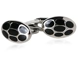 Unique Oval Turtle Shell Black Enamel Cufflinks Set In Silver With Pre...