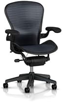 Hot Sale Aeron Chair by Herman Miller - Home Office Desk Task Chair Fully Loaded Highly Adjustable Medium Size (B) - Lumbar Back Support Cushion Graphite Frame Blue Black Tuxedo Pellicle