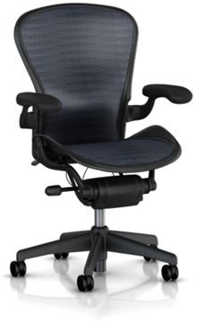 Aeron Chair by Herman Miller - Home Office Desk Task Chair Fully Loaded Highly Adjustable Medium Size (B) - Lumbar Back Support Cushion Graphite Frame Blue Black Tuxedo Pellicle