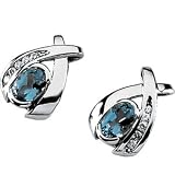 14K White Gold Aquamarine & Diamond Earring
