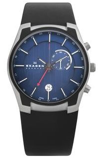 Skagen #853XLSLN Women's Blue Dial GMT Alarm Function Leather Strap Watch
