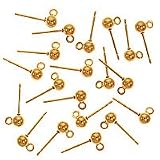 22K Gold Plated Earrings Ball Post & Ring 4mm (20)