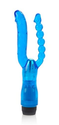 Multi Speed Double Pleasure Dual Penetrator Vibrator G-spot Female Massager with Anal Beads (Blue) Adult Sex Toy Product!