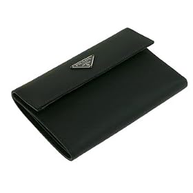 Prada Women's Nylon and Leather Wallet, Nero